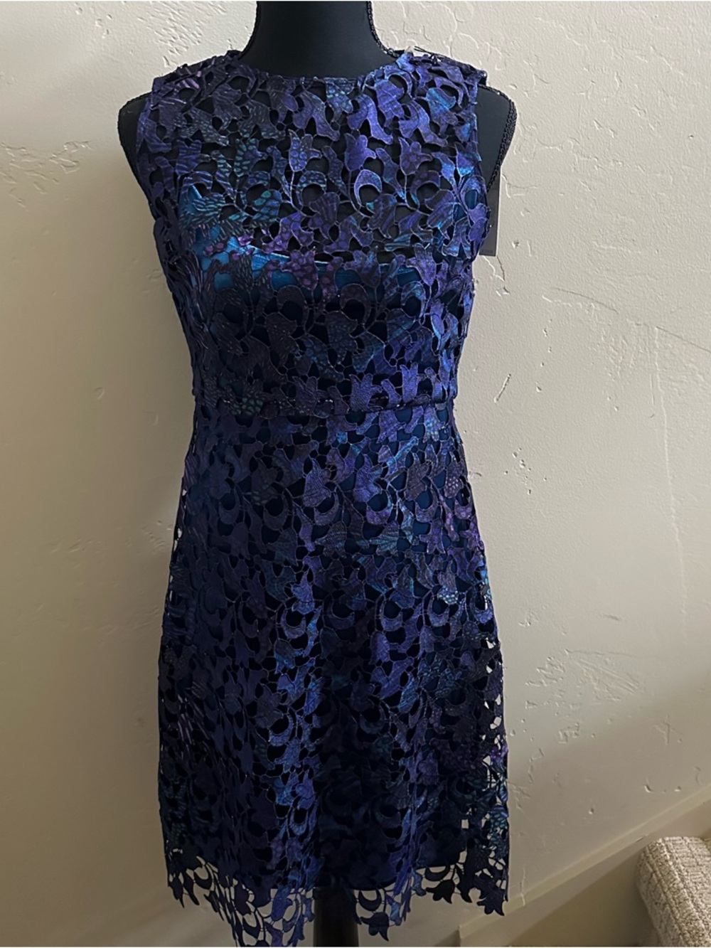Tahari Elegant Blue/Purple Lace Fit & Flare Dress